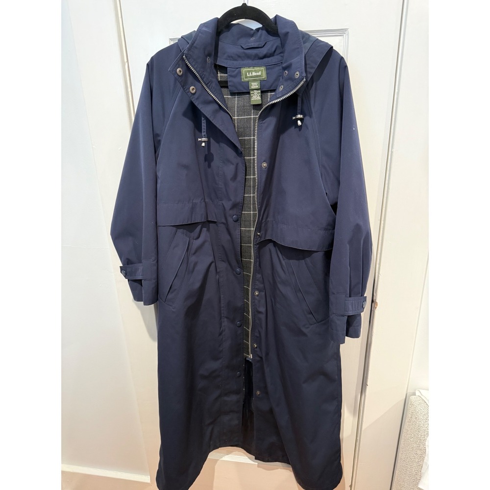 VINTAGE LLBEAN WOMENS RAINCOAT TRENCH W HOOD FULLY LINED SZ MEDIUM‎ PETITE
